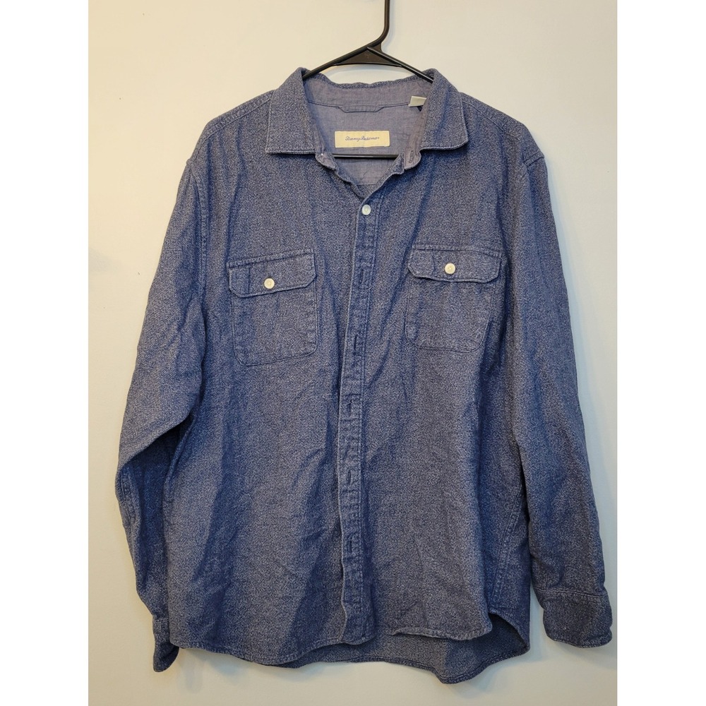 Tommy Bahama Mens XL Blue Heathered Long Sleeve Dual Pocket Button Down Shirt
